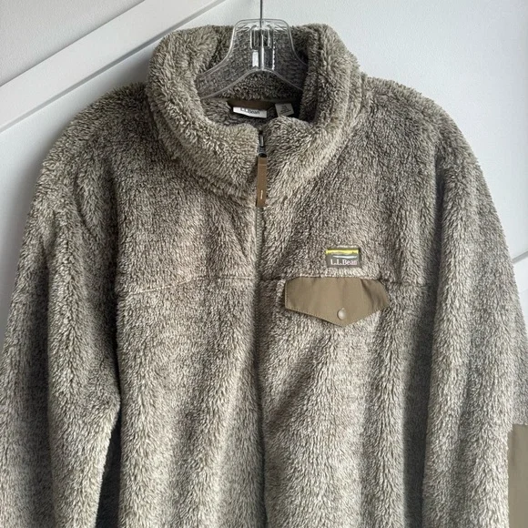Women's L.L.Bean Hi-Pile Fleece Olive Sherpa Fleece Jacket size 3X - Picture 6 of 7